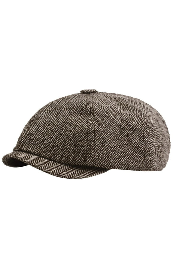 Polyester Duck Tongue Cap, Visors, FNGZ Black Herringbone Newsboy Baker Boy Tweed Flat Cap Men's Gatsby Hat
