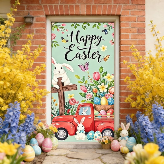 Polyester Easter Door Curtain, Full Coverage Party Decoration for Entryway, Easy Setup Holiday Decor for Classroom, Office, and Store, 70.87x35.43 Inches