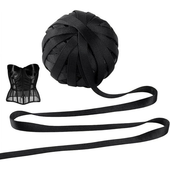 Polyester Elastic Cords Flat Black 10mm about 21.87 Yards(20m)/Skein