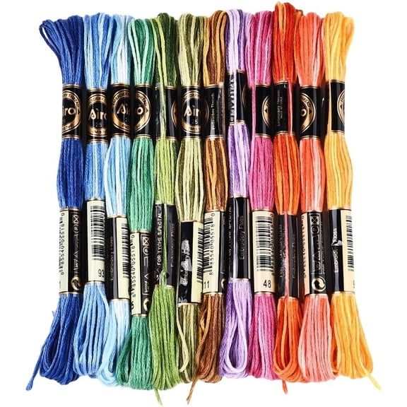 Polyester Embroidery Threads Stitch Threads Segment Dyed Mixed Color 0.5~2mm 8.75 Yards(8m)/Skein 12 skeins/set