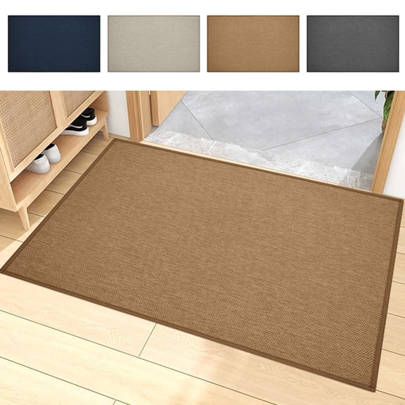 Polyester Entrance Door Mat | Imitation Linen Finish | Solid Color Porches Mud Absorbent Rug | Anti-Slip Backing | 60×40cm | Blue Khaki Gray Brown | Abrasion Resistant | Easy Maintenance