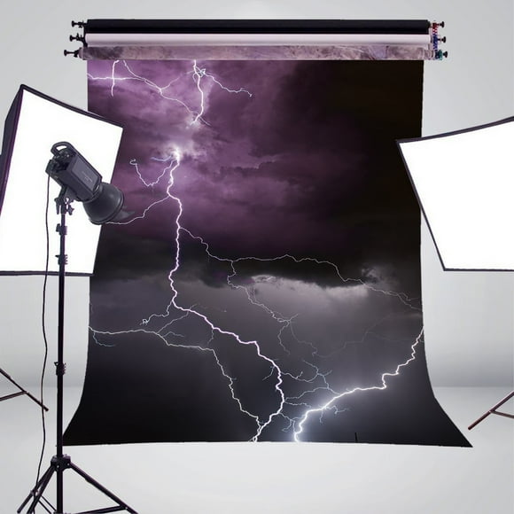 Polyester Fabric 5x7ft Purple Clouds Lightning Photography Backdrop Studio Photo Props Room Mural