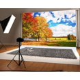 thumbnail image 1 of Polyester Fabric 7x5ft Photography Backdrop Autumn Scenery Fallen Leaves Blue Sky White Clouds River Nature Landscape Children Baby Kids Video Studio Photos Shooting Props, 1 of 3