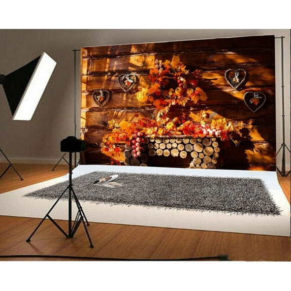 Polyester Fabric Autumn Harvest Backdrop 7x5ft Photography Backdrop Pumpkins Corns Leaves Wood Thanksgiving Studio Photos Video Props Children Baby Kids Portraits