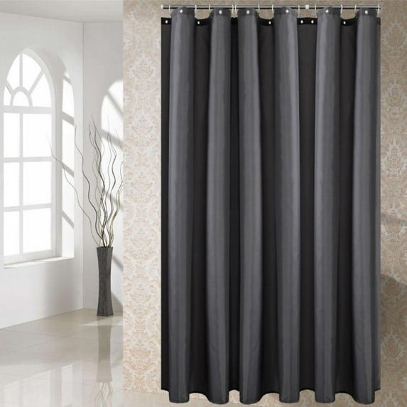 Polyester Fabric Bathroom Shower Curtain Liner Solid Machine Washable Waterproof Shower Curtain Liner With Hooks