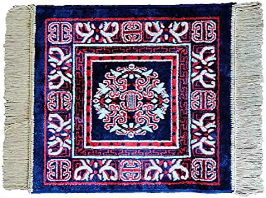 Polyester Fabric Blue With Red Meditation Prayer Mat (Approx. 18 x 18 Inch) Multi-Purpose Meditation Mat/Rug, Religious Spiritual Items, Home Aasan/Yoga/Meditation