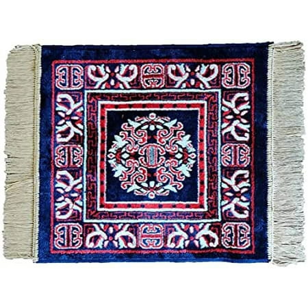 Polyester Fabric Blue With Red Meditation Prayer Mat (Approx. 18 x 18 Inch) Multi-Purpose Meditation Mat/Rug, Religious Spiritual Items, Home Aasan/Yoga/Meditation