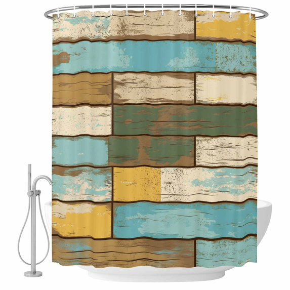 Polyester Fabric Brown Blue Vintage Shower Curtain, Retro Farmhouse Elegant Pastoral Waterproof Bathtub Curtain Bathroom Decor Set with Hooks 36 x 72 Inches