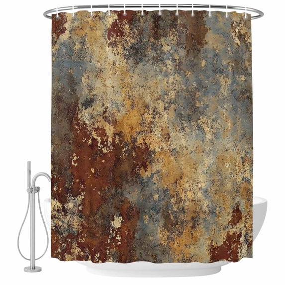 Polyester Fabric Brown Gray Shower Curtain, Rustic Abstract Gradient Mottled Texture Waterproof Bathtub Curtain Bathroom Decor Set with Hooks 60 x 72 Inches