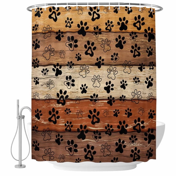 Polyester Fabric Burnt Orange Brown Shower Curtain, Farmhouse Dog Paw Vintage Waterproof Bathtub Curtain Bathroom Decor Set with Hooks 72 x 78 Inches