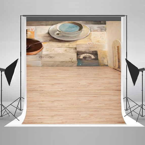Polyester Fabric Coffee Show Cake Props Wood Floor Photo Backdrops for Photography Studio Props 5x7ft