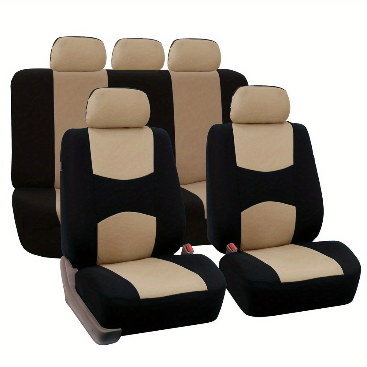 Polyester Fabric Crescent Moon Design Low Back Car Seat Cover Set, 9Piece