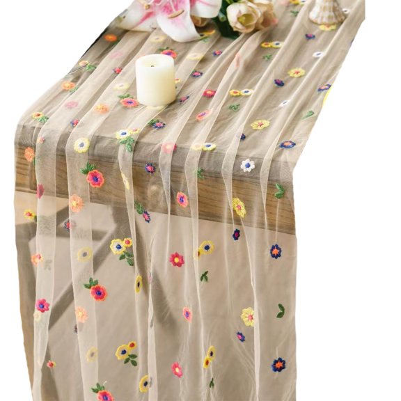 Polyester Fabric Dining Table Decorative Cover Elegant Floral Lace Tablecloth Fade-Resistant Dining Accent