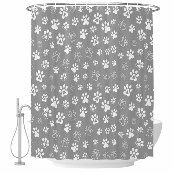 Polyester Fabric Dog Claws Shower Curtain, Grey Vintage Cartoon Funny Animals Print Waterproof Bathtub Curtain Bathroom Decor Set with Hooks 72 x 78 Inches