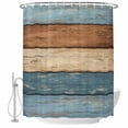 thumbnail image 1 of Polyester Fabric Farmhouse Blue Brown Shower Curtain, Vintage Wooden Striped Waterproof Bathtub Curtain Bathroom Decor Set with Hooks 54 x 78 Inches, 1 of 6
