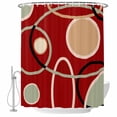 thumbnail image 1 of Polyester Fabric Geometric Red Shower Curtain, Boho Retro Abstract Circle Black Green Waterproof Bathtub Curtain Bathroom Decor Set with Hooks 72 x 72 Inches, 1 of 6