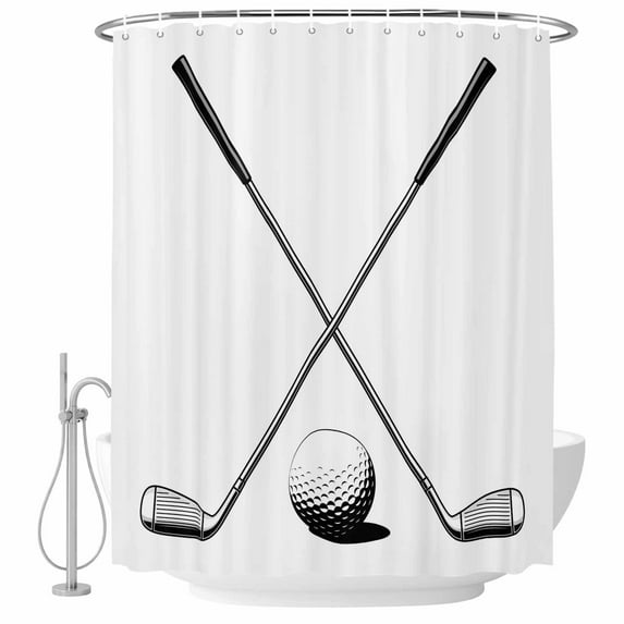 Polyester Fabric Golf Ball Shower Curtain, Minimalist Golf Club Abstract Simple Retro Waterproof Bathtub Curtain Bathroom Decor Set with Hooks 48 x 72 Inches