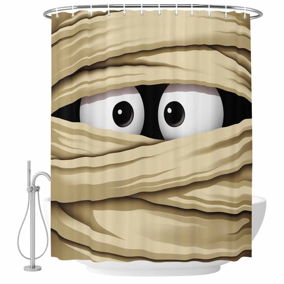 Polyester Fabric Halloween Shower Curtain, Funny Cartoon Horror Spooky Eyes in Bandage Waterproof Bathtub Curtain Bathroom Decor Set with Hooks 36 x 78 Inches