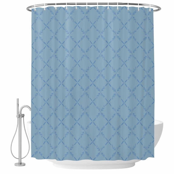 Polyester Fabric Haze Blue Plaid Shower Curtain, Farmhouse Modern Abstract Striped Waterproof Bathtub Curtain Bathroom Decor Set with Hooks 54 x 78 Inches