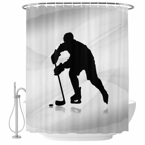 Polyester Fabric Hockey Shower Curtain, Modern Funny Minimalist Sports Geometric Waterproof Bathtub Curtain Bathroom Decor Set with Hooks 60 x 72 Inches