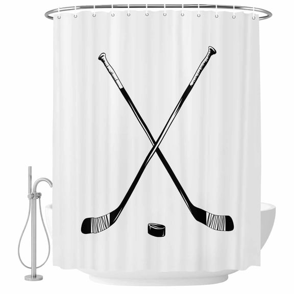 Polyester Fabric Ice Hockey Shower Curtain, Modern Minimalist Ball Sports Game Art Waterproof Bathtub Curtain Bathroom Decor Set with Hooks 36 x 72 Inches