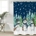 thumbnail image 1 of Polyester Fabric Navy Blue Snowman Christmas Shower Curtain, Teal Xmas Tree Winter Snowflake, Waterproof Bathtub Curtain Bathroom Decor Set with Hooks 72 x 72 Inches,, 1 of 6