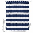 thumbnail image 1 of Polyester Fabric Navy Blue Stripe Shower Curtain, Modern Simple Geometric White Striped Waterproof Bathtub Curtain Bathroom Decor Set with Hooks 36 x 72 Inches, 1 of 6