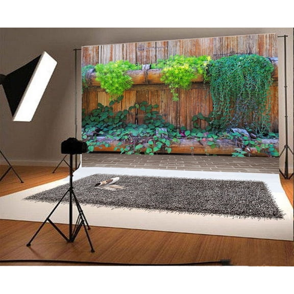 Polyester Fabric Photography Backdrop 7x5ft Old Wood Wall Green Vines Brick Ground Children Baby Kids Portraits Photos Props Shooting Video Studio