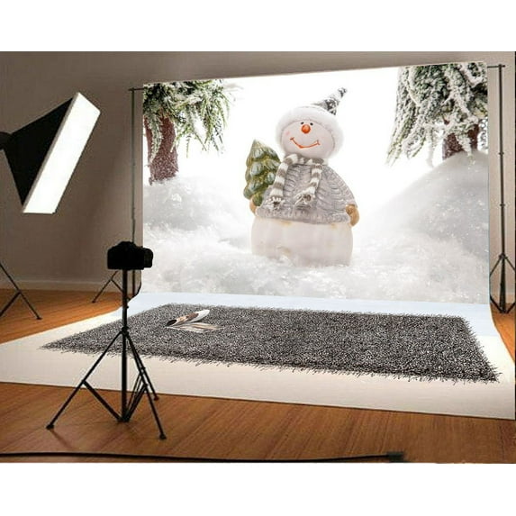 Polyester Fabric Photography Backdrop 7x5ft Winter Snowman Trees Children Kids Baby Portraits Props Shooting Video Studio