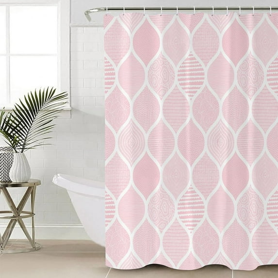 Polyester Fabric Pink Geometric Shower Curtain, Moroccan Modern Geometry Abstract Art, Waterproof Bathtub Curtain Bathroom Decor Set with Hooks 66 x 72 Inches,