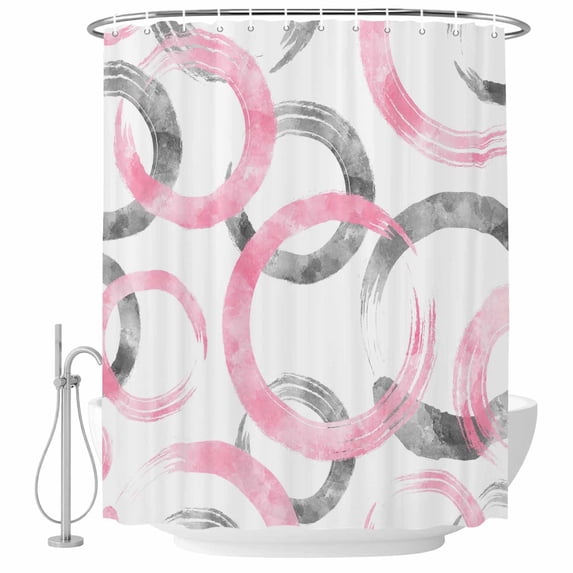 Polyester Fabric Pink Grey Shower Curtain, Geometric Circle Modern Abstract Simple Art Waterproof Bathtub Curtain Bathroom Decor Set with Hooks 72 x 84 Inches