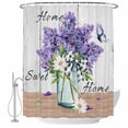 thumbnail image 1 of Polyester Fabric Purple Lavender Shower Curtain, Spring Floral Daisy Butterfly Leaves Gray Waterproof Bathtub Curtain Bathroom Decor Set with Hooks 66 x 72 Inches, 1 of 6