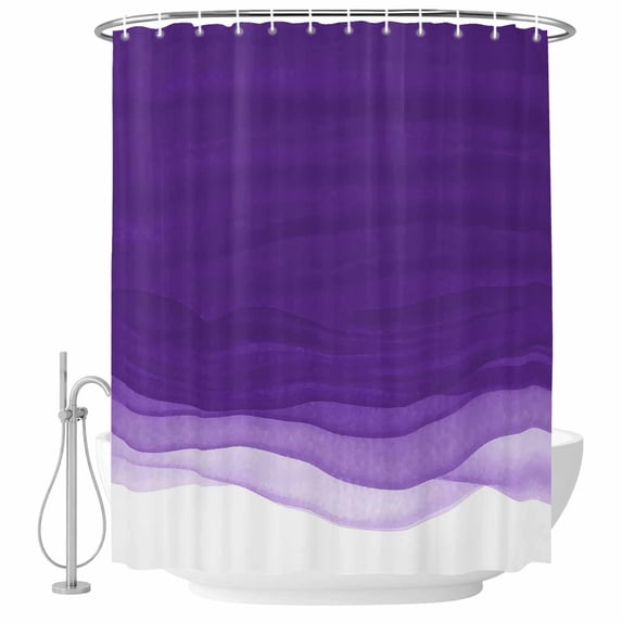 Polyester Fabric Purple Waves Shower Curtain, Ombre Abstract Art Gradient Modern Waterproof Bathtub Curtain Bathroom Decor Set with Hooks 36 x 72 Inches