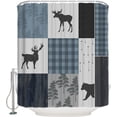 thumbnail image 1 of Polyester Fabric Retro Countryside Bear Moose Woods Shower Curtain, Grey Blue Buffalo Plaid, Waterproof Bathtub Curtain Bathroom Decor Set with Hooks 54 x 78 Inches,, 1 of 6