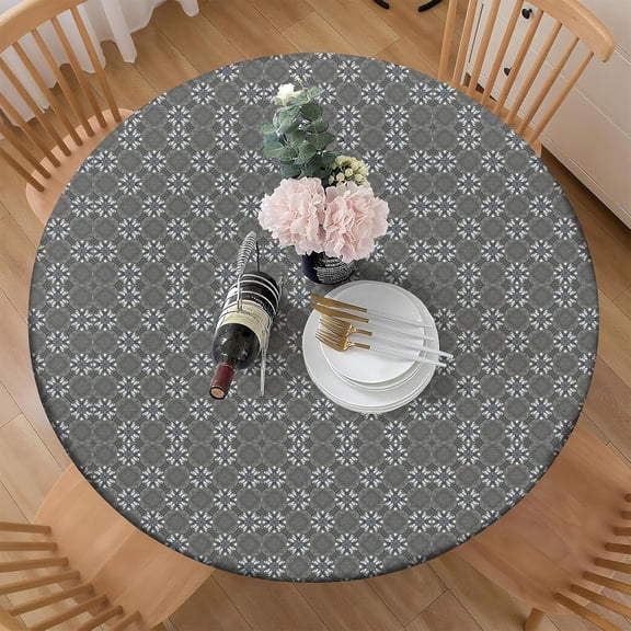 Polyester Fabric Round Table Cover,Boho Gray Geometric Mandala Tablecloth Bohemian Tablecloths, Washable for Kitchen Dining Outdoor Party Picnic Wedding Banquet 40"-42"
