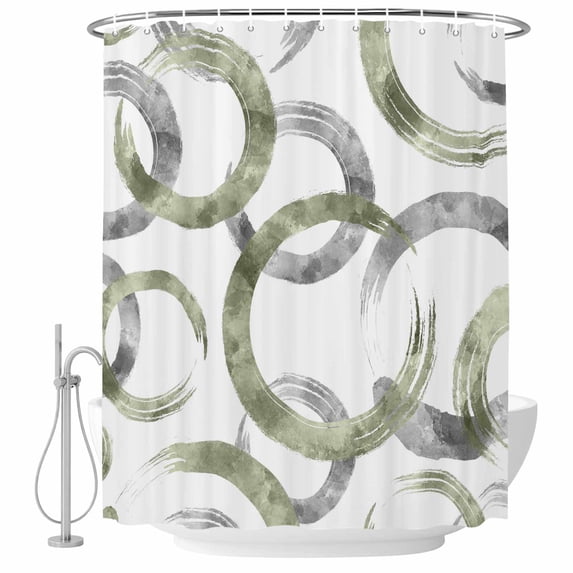 Polyester Fabric Sage Green Grey Shower Curtain, Geometric Circle Modern Abstract Simple Art Waterproof Bathtub Curtain Bathroom Decor Set with Hooks 72 x 72 Inches