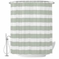 thumbnail image 1 of Polyester Fabric Sage Green Stripe Shower Curtain, Modern Simple Geometric White Striped Waterproof Bathtub Curtain Bathroom Decor Set with Hooks 72 x 78 Inches, 1 of 6