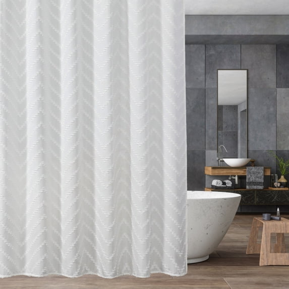 Polyester Fabric Shower Curtain for Bathroom with Boho Striped Pattern - Farmside Design Heavy Duty Water Repellent Shower Curtains Set 70x78 Inches with 12 Hooks for Home Hotel Spa RV