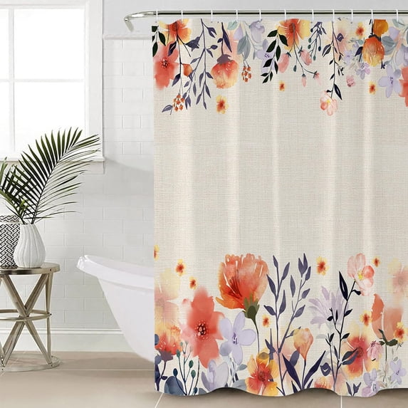 Polyester Fabric Spring Floral Shower Curtain, Rustic Summer Flowers Weeping Botanical, Waterproof Bathtub Curtain Bathroom Decor Set with Hooks 72 x 84 Inches,