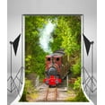 thumbnail image 1 of Polyester Fabric Steam Engine Backdrop 5x7ft Photography Backdrop Railway Train Green Trees Forests Photographic Photos Video Studio Props, 1 of 3