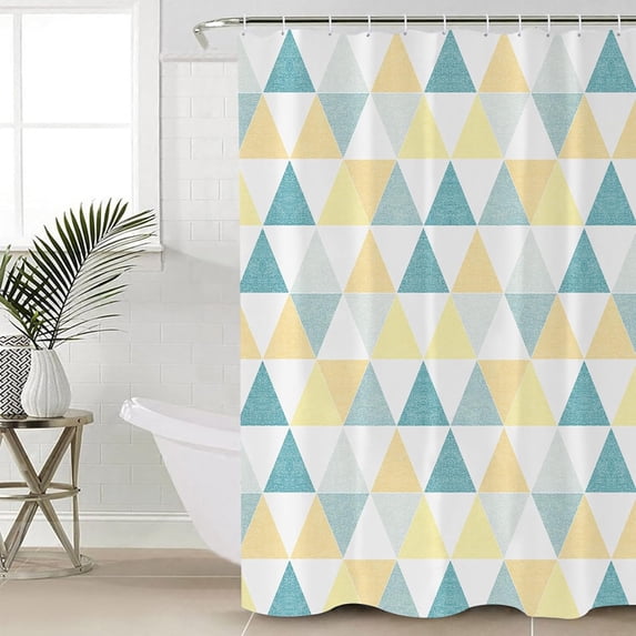 Polyester Fabric Teal Yellow Geometric Shower Curtain, Modern Triangle Abstract Art, Waterproof Bathtub Curtain Bathroom Decor Set with Hooks 72 x 72 Inches,
