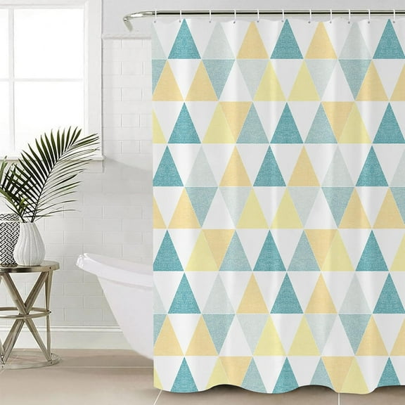 Polyester Fabric Teal Yellow Geometric Shower Curtain, Modern Triangle Abstract Art, Waterproof Bathtub Curtain Bathroom Decor Set with Hooks 72 x 72 Inches,