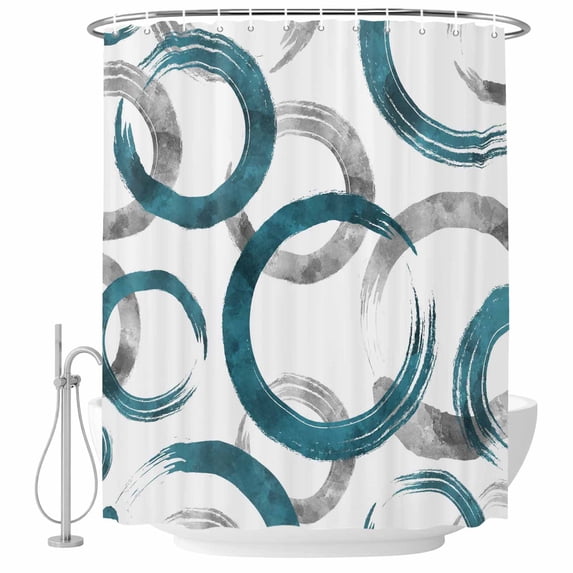 Polyester Fabric Turquoise Grey Shower Curtain, Geometric Circle Modern Abstract Simple Art Waterproof Bathtub Curtain Bathroom Decor Set with Hooks 60 x 72 Inches