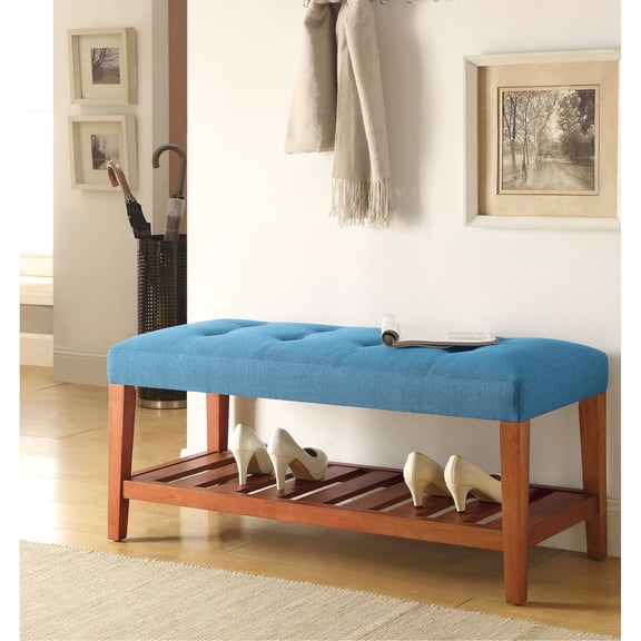 Polyester Fabric Upholstery - Slatted Shelf Storage - Interior Decoration - Tapered Wooden Legs