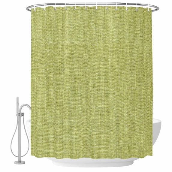 Polyester Fabric Vintage Fruit Green Shower Curtain, Farmhouse Retro Solid Color Linen Texture Waterproof Bathtub Curtain Bathroom Decor Set with Hooks 36 x 78 Inches