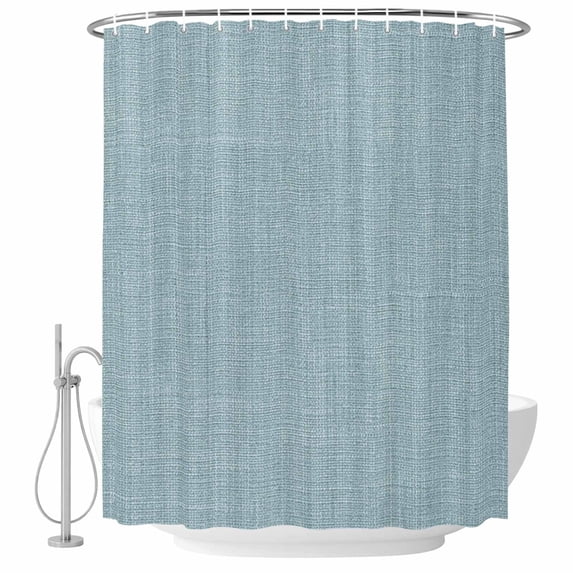 Polyester Fabric Vintage Haze Blue Shower Curtain, Farmhouse Retro Solid Color Linen Texture Waterproof Bathtub Curtain Bathroom Decor Set with Hooks 48 x 72 Inches