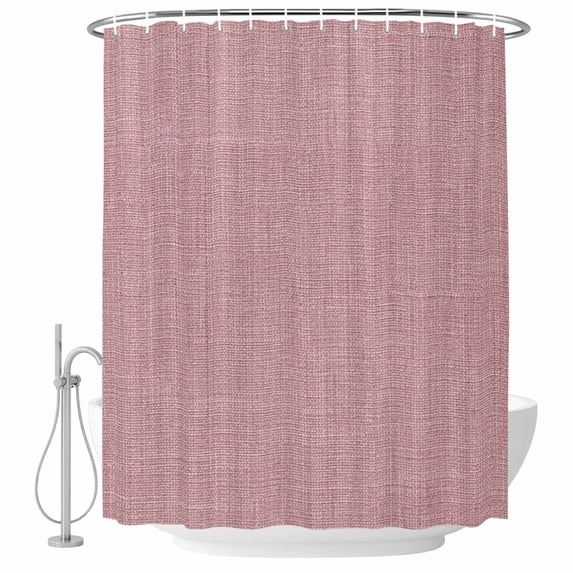 Polyester Fabric Vintage Nude Pink Shower Curtain, Farmhouse Retro Solid Color Linen Texture Waterproof Bathtub Curtain Bathroom Decor Set with Hooks 66 x 72 Inches
