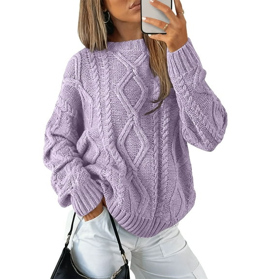 Polyester Fabric Women's Oversized Cable Knit Sweater Elegant Round Neck Design Warm And Comfortable Wear