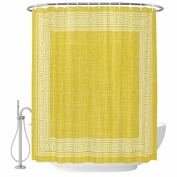 Polyester Fabric Yellow Retro Greek Key Shower Curtain, Geometric Greece Ancient Rustic Waterproof Bathtub Curtain Bathroom Decor Set with Hooks 36 x 72 Inches