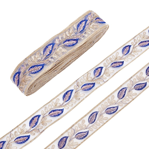 Polyester Feather Pattern Ribbon for Cloth Dress Sewing Accessories Blue 1-3/4 inch(44mm)
